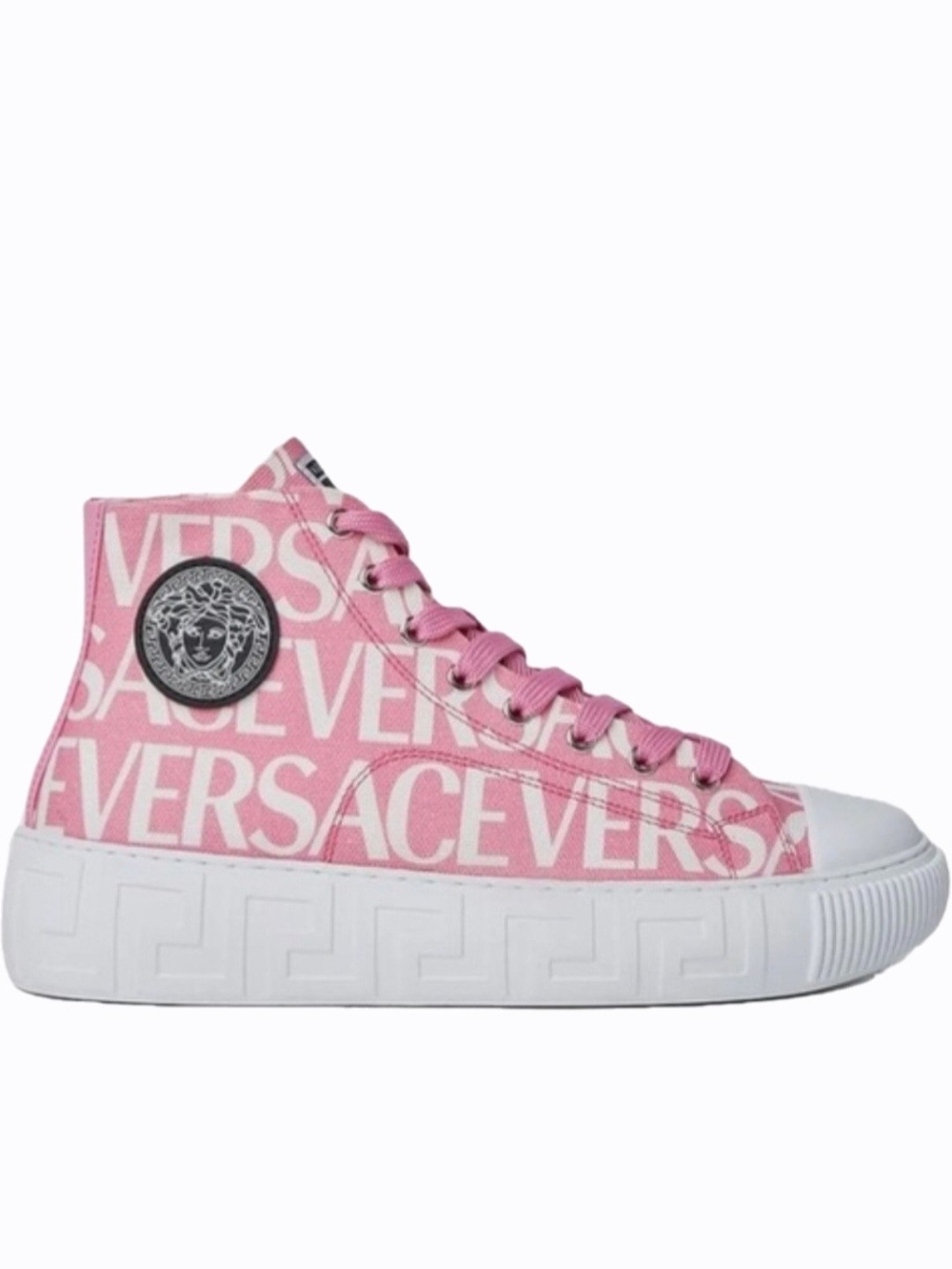Versace Pink Logo-Print High-Top Sneakers